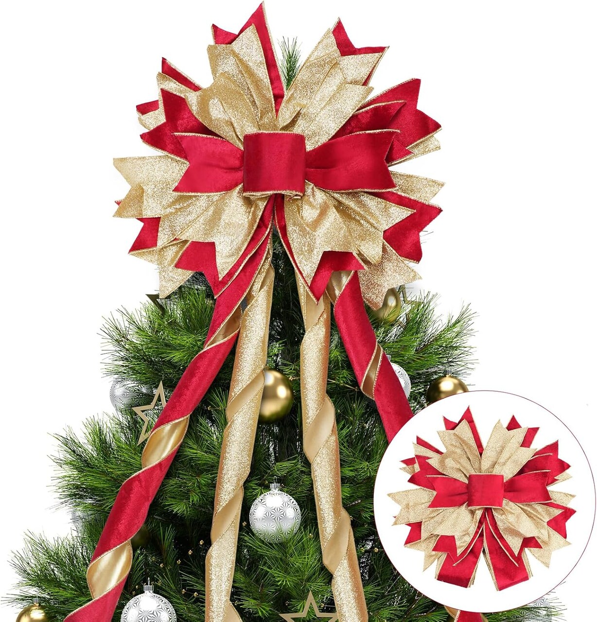 Christmas Tree Topper Bow with Streamers - 53x13 Inches